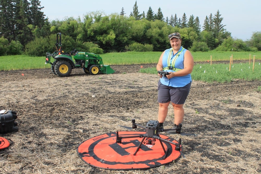 Danielle Bérard conducts a drone demonstration at EMILI’S Innovation Farms.  